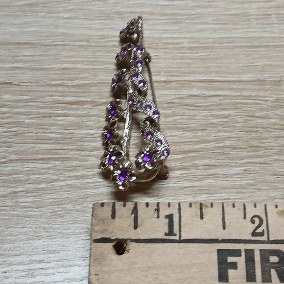 Vintage Silver Tone with Purple Faux Stone Flower Metal Pin Brooch #4 - Picture 5 of 11